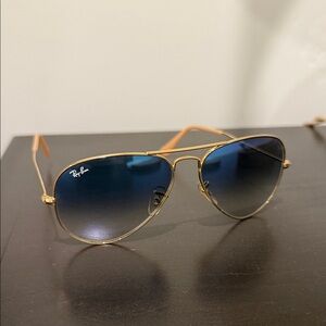 Ray-Ban Gold Frame Sunglasses with Blue Lenses